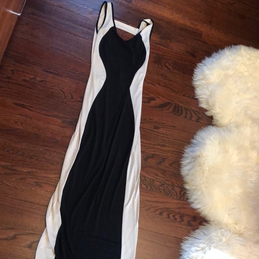Tan and black bodycon maxi dress